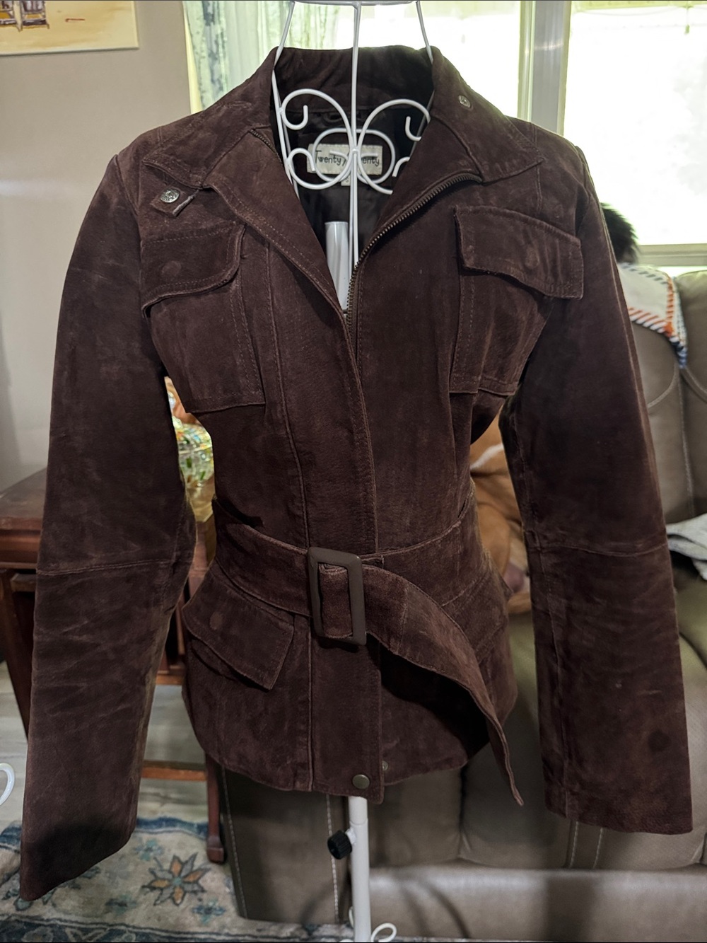 Twenty Dark Brown Suede Utility Jacket with Belt